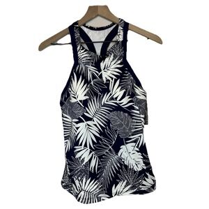 Jantzen Bathing Suit Top Women Large Blue‎ White NWT Tropical Palm Leaf Swimsuit